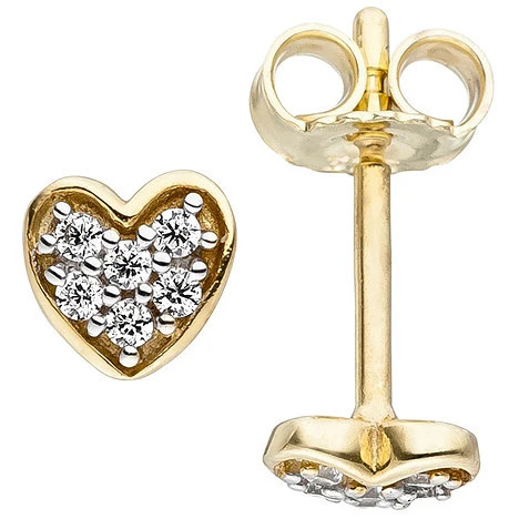 Colkid Kinder Ohrstecker Herz, 375 Gelbgold, Zirkonia - Bild 1
