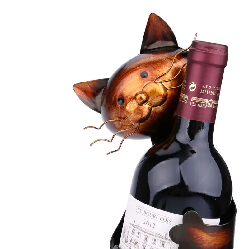 Tooarts Katzenförmiger Weinhalter aus Metall in Braun als dekorative Metallskulptur - Bild 6