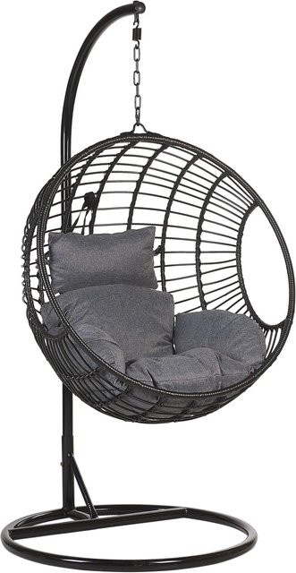 Beliani Hängesessel Egg im Retro-Design mit Metallgestell und Polsterung, Schwarz-Grau, B/T/H: 97 x 99 x 199 cm - Bild 1