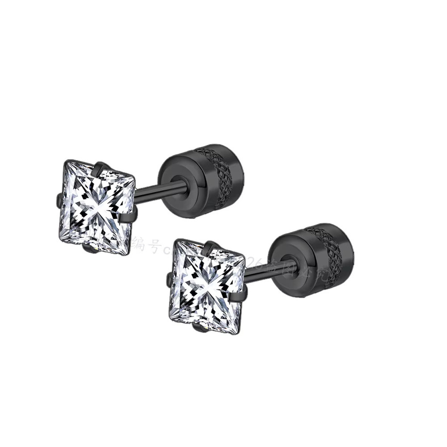 Ohrstecker Edelstahl, schwarze Zirkonia, Unisex - Bild 1