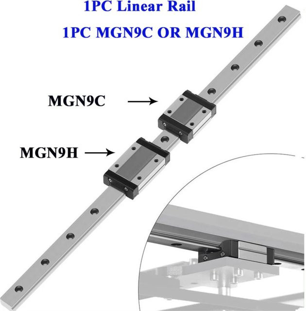 MGN9 Linearführung 9 mm Linearschiene mit MGN9H oder MGN9C Block für 3D-Drucker und CNC in Silber - Bild 1