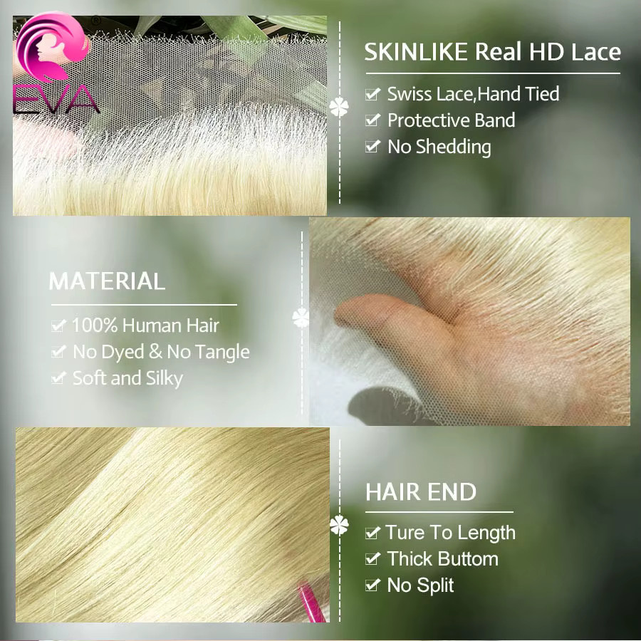 Eva Hair HD Lace Closure, 613 Blonde, Echthaar, Glatt - Bild 3