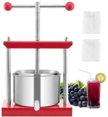 VEVOR Obstweinpresse mit 2 Edelstahlfässern, manuelle Saftpresse für Äpfel, Trauben und Oliven, 3 l, Silber - Bild 1