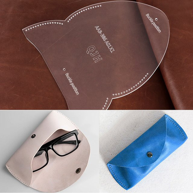 QJH DIY Leder-Brillenetui Schablonen Set aus transparentem Acryl als Nähform für Sonnenbrillen-Etuis - Bild 1