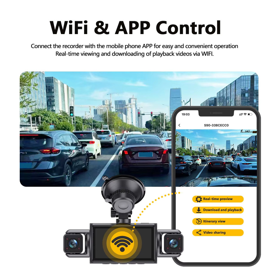 Etymoofox 4-Kanal WLAN-Dashcam mit 360 Grad Kamera, Nachtsicht und 24 Stunden Parkmonitor, Black Box Videorecorder für dein Auto, Schwarz - Bild 3