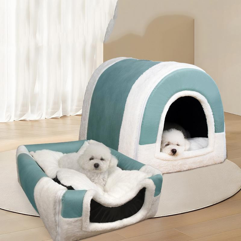 Warmes Hundebett als Hundehöhle für kleine und mittelgroße Hunde, faltbares und wasserdichtes Katzennest aus Korallensamt und Baumwolle, Größe S - Bild 1