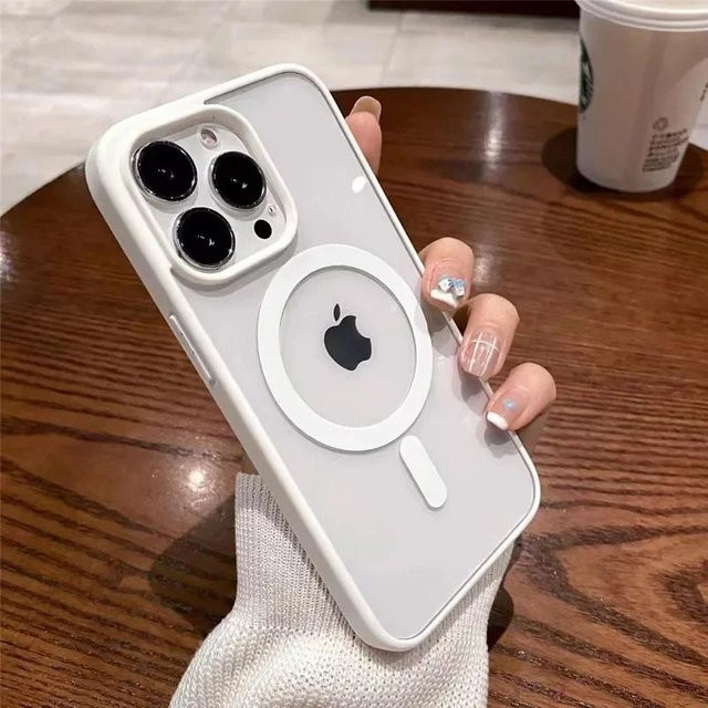 MagSafe Magnetische Kabellose Ladehülle für iPhone 11 bis 17 Pro Max Mini Plus aus hartem Acryl in Grau und Transparent von Yiran Bag - Bild 1