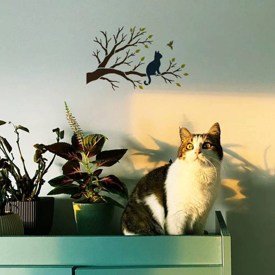 Wiederverwendbare Malschablonen aus PET mit Bäumen, Katzen und Vögeln inklusive Pinsel, B/H: 29,7 x 21 cm - Bild 4