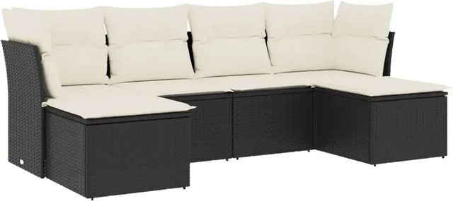 vidaXL 6-teilige Garten-Sofagarnitur in L-Form aus Polyrattan mit Kissen in Schwarz - Bild 1