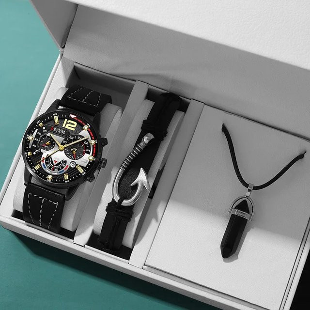 DEYROS Armbanduhr, Quarz, Leder, Schwarz, Herren - Bild 1