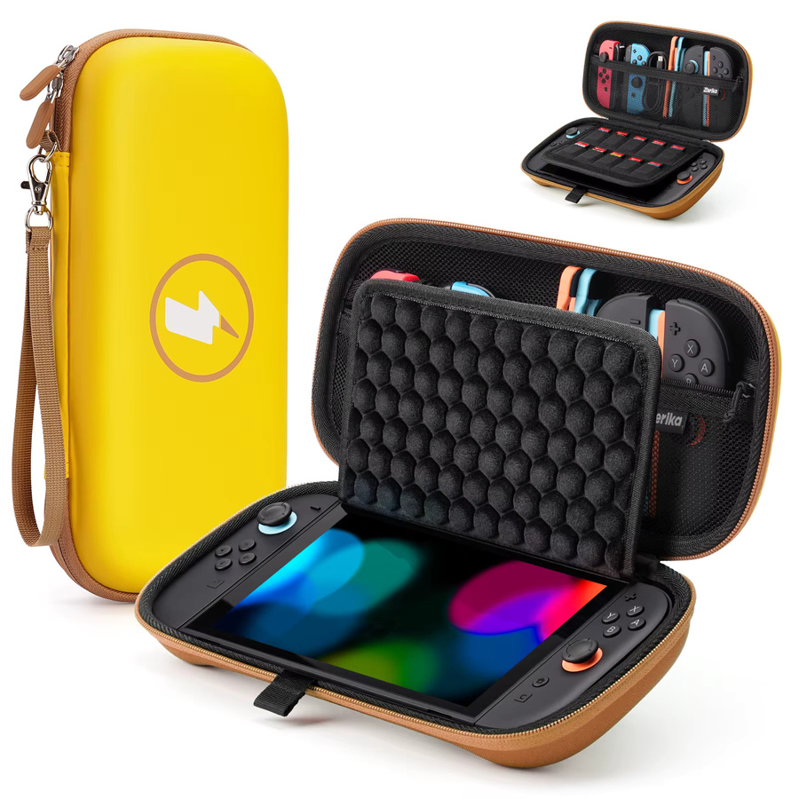 Yinke EVA-Tragetasche für Nintendo Switch in Gelb – Stoßfeste Reisetasche mit großem Fassungsvermögen für Konsole und Zubehör - Bild 2