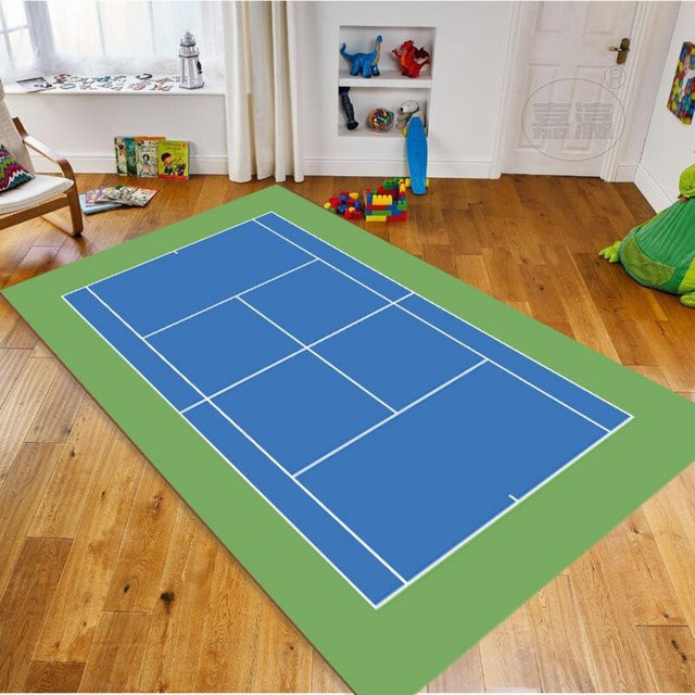 ZbrThree Tennisplatz Muster Teppich, Mehrfarbig, Rutschfest und Waschbar, B/H: 120 x 80 cm - Bild 1