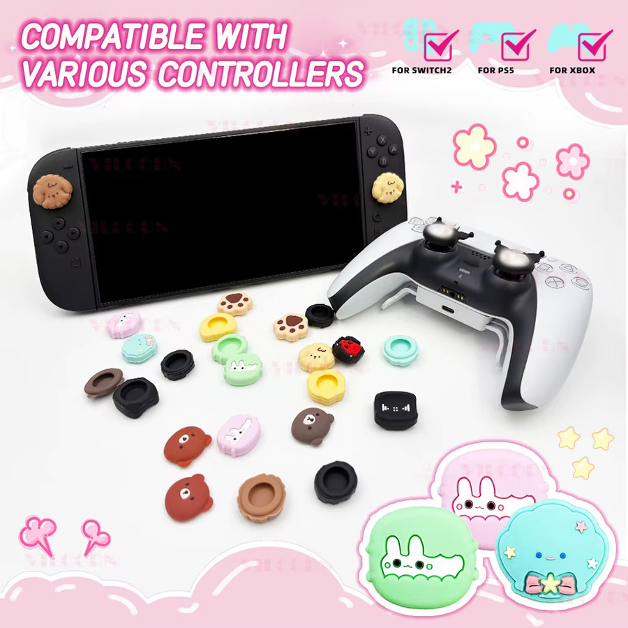 VILCORN Gemusterte Daumengriffkappen in Multicolour für Nintendo Switch, PlayStation und Xbox mit großem Kontaktbereich für Analogsticks - Bild 2