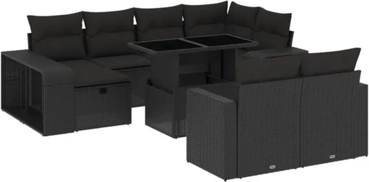 11-tlg. Garten-Sofagarnitur aus Poly-Rattan mit Kissen in Schwarz von vidaxl - Bild 1