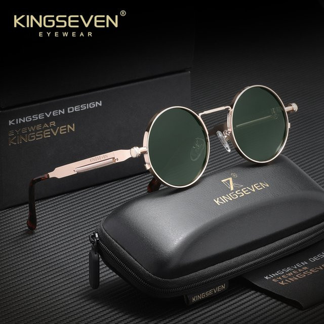KINGSEVEN Runde Steampunk Sonnenbrille, Vollrand, Metall, Unisex, polarisiert - Bild 1