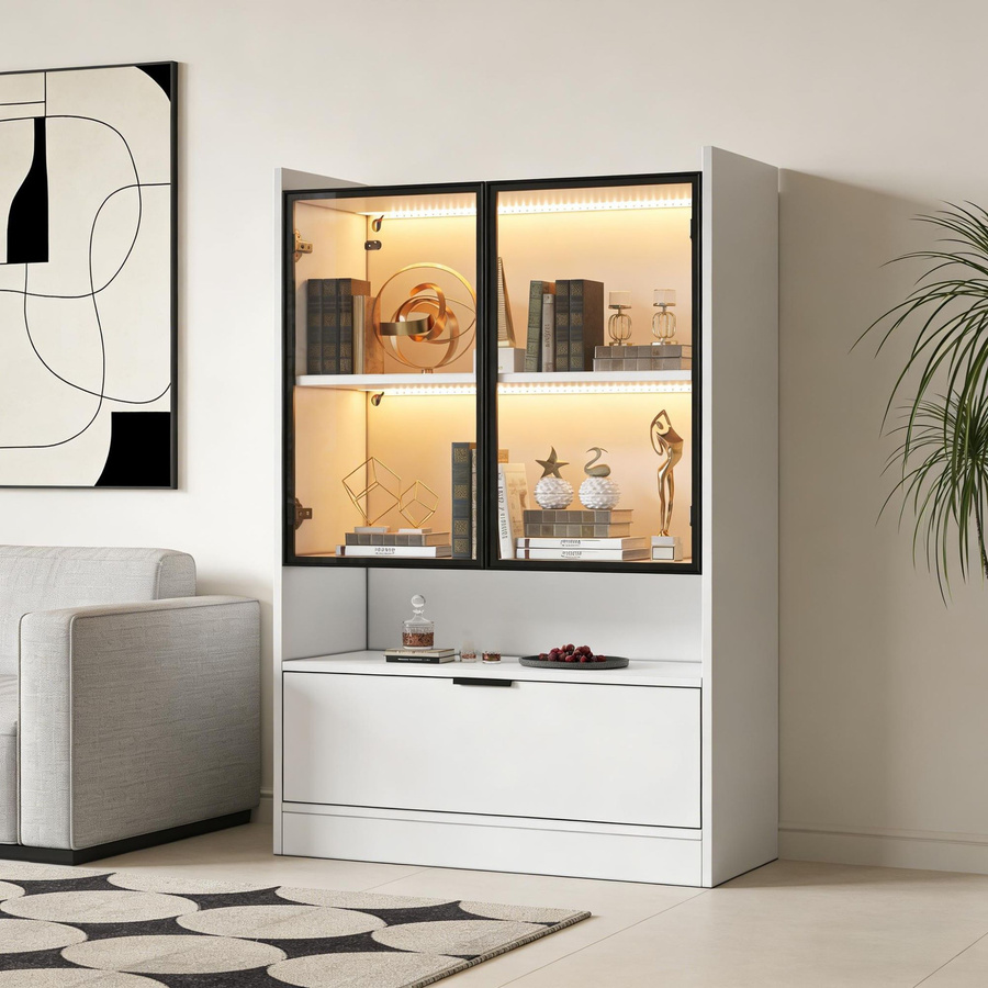 Moderne LED-Vitrine PD1 in Weiß mit Glastüren und integrierter Beleuchtung, B/T/H: 80 x 35 x 120 cm - Bild 2