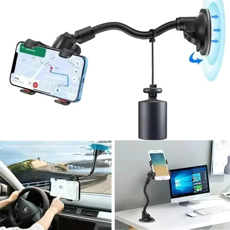 Universeller Autotelefonhalter in Schwarz mit 360 Grad Rotation für Windschutzscheibe und Armaturenbrett als flexibler Handy- und GPS-Ständer - Bild 4