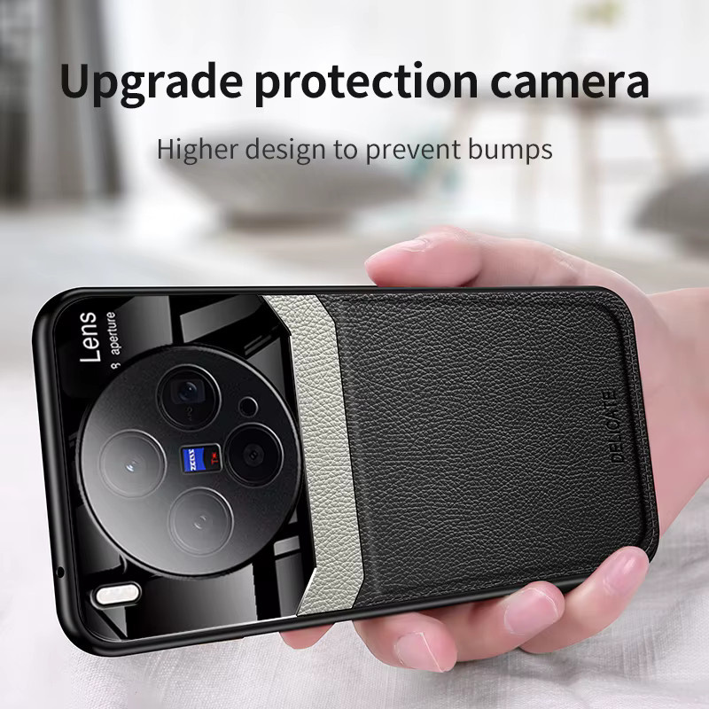 Magnetische Lederhülle für Vivo X300, X300 Pro, X200 Pro und X200 Pro Mini mit Kameraschutz, Schwarz - Bild 3