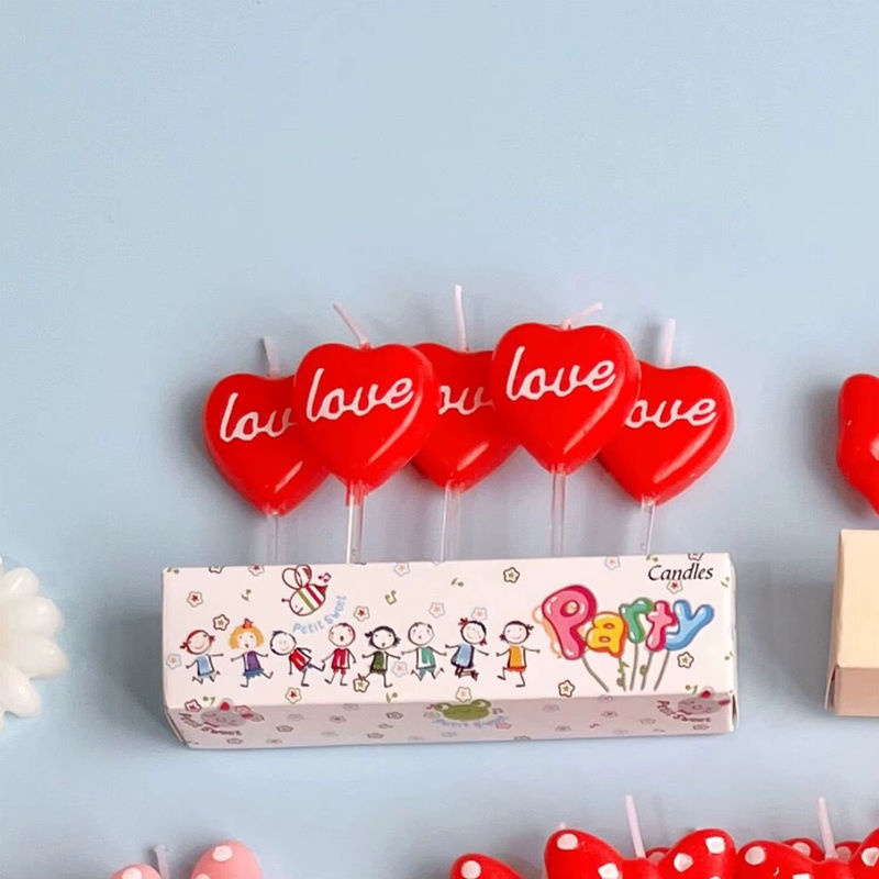 5er Set Herz Figurenkerzen aus Wachs in Rot und Rosa für Geburtstag, Hochzeit und Valentinstag - Bild 3