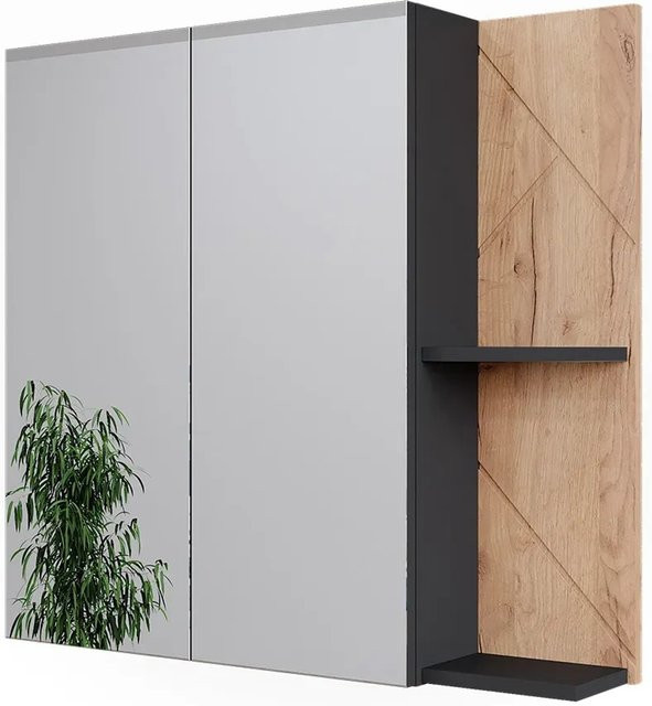 Vicco Badspiegelschrank Irma in Anthrazit und Goldkraft Eiche mit Spiegeltüren und Regalen, B: 80 cm, H: 75 cm - Bild 1