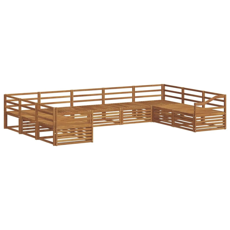 vidaXL Sofagarnitur aus Massivholz Akazie in Natur, 9-teiliges U-Form Sofa Set mit modernem Latten-Design und Armlehnen, braun - Bild 2