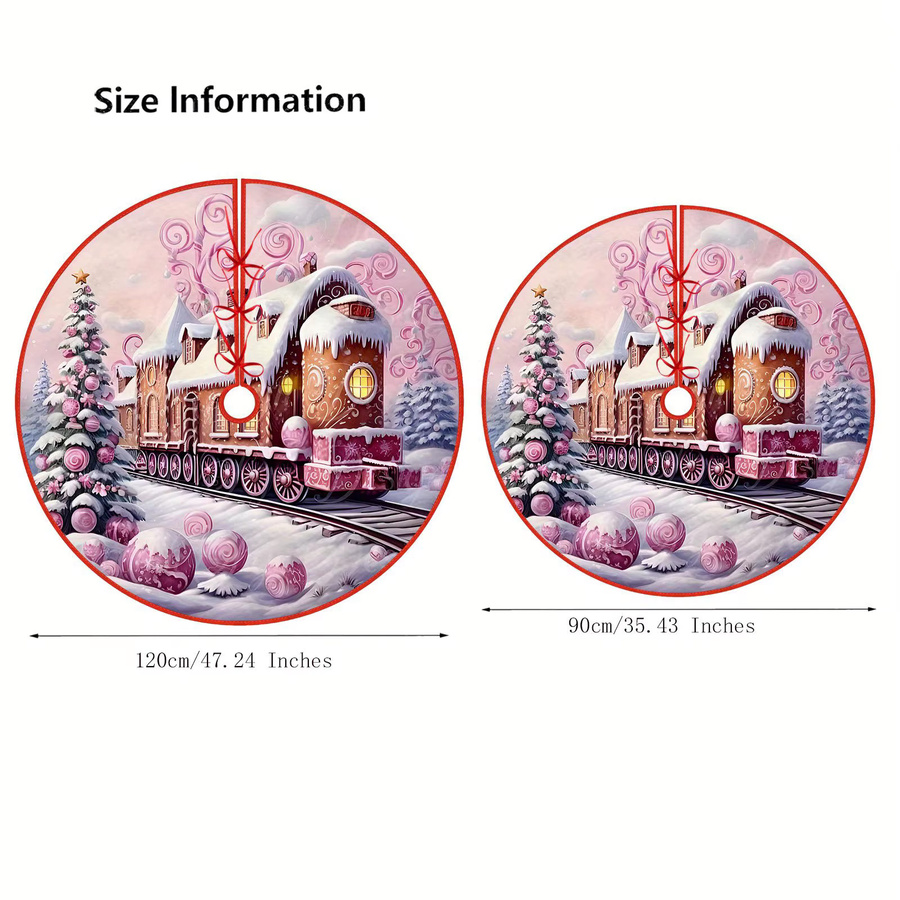 VIKAMA Weihnachtsbaum-Kissen mit Cartoon Lebkuchen-Zug Motiv in Rosa und Mehrfarbig, Runde Weihnachtsdekoration - Bild 2
