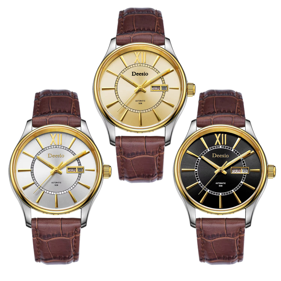 Deesio Armbanduhr Automatik, Edelstahlgehäuse, Lederarmband, Herren - Bild 3