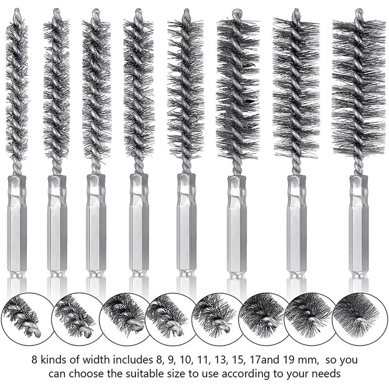 8-teiliges Drahtbürsten-Bohrer-Set von ABL mit 1/4 Zoll Sechskantschaft aus Stahl in Silber für Bohr- und Schlagarbeiten - Bild 4