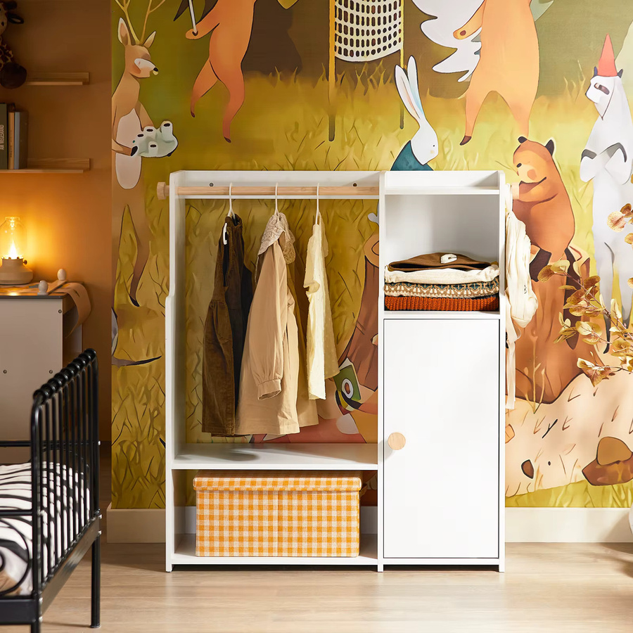 SoBuy Kindergarderobe KMB110-W Kleiderschrank mit Türen und Kleiderstange in Weiß, B/T/H: 94 x 35 x 110 cm - Bild 2