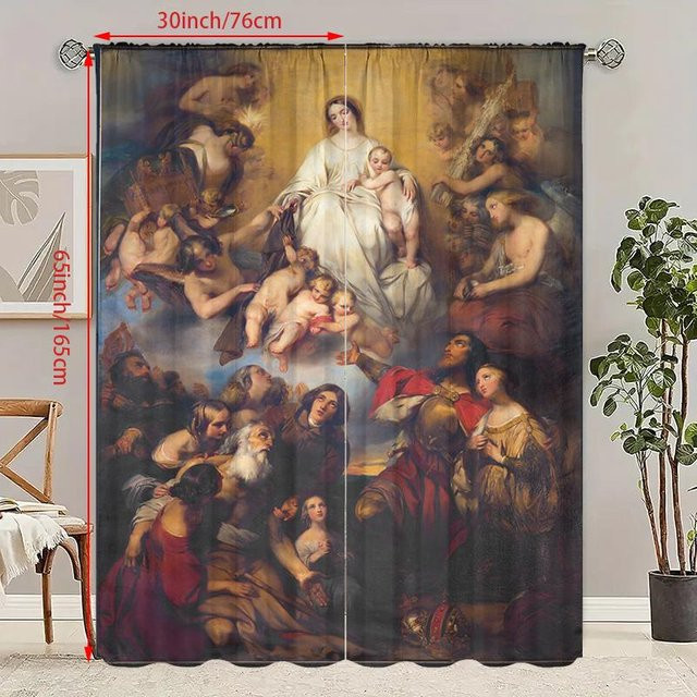 2er-Set Yiran Furniture Polyestervorhänge mit Grafikdesign, blickdicht, Mehrfarbig, Breite: 75 cm, Höhe: 166 cm - Bild 1