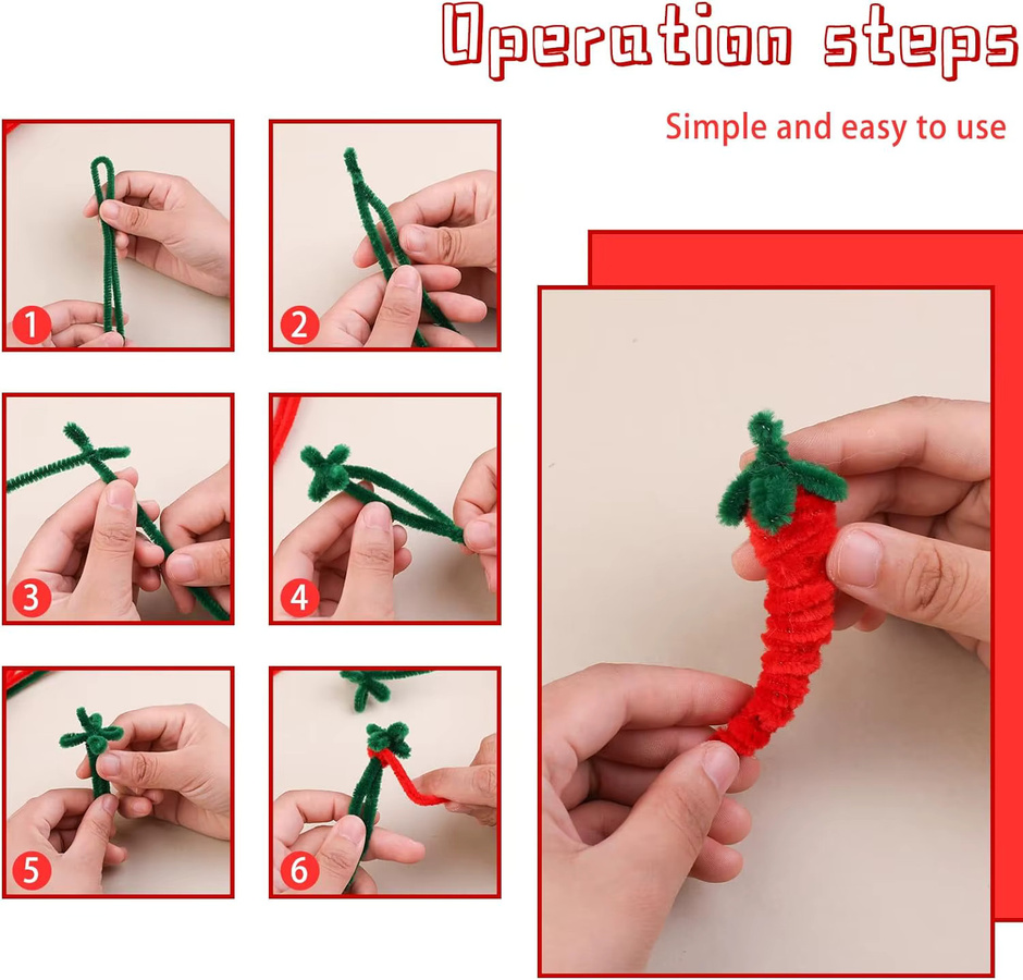 150 Stück Chenille-Pfeifenreiniger für Weihnachts-Bastelprojekte in Rot, Grün und Weiß - Bild 5