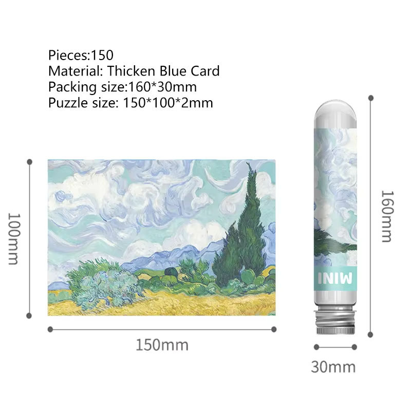 MaxRenard Mini-Reagenzglas-Puzzle Van Gogh Ein Weizenfeld mit Zypressen, 150 Teile - Bild 3