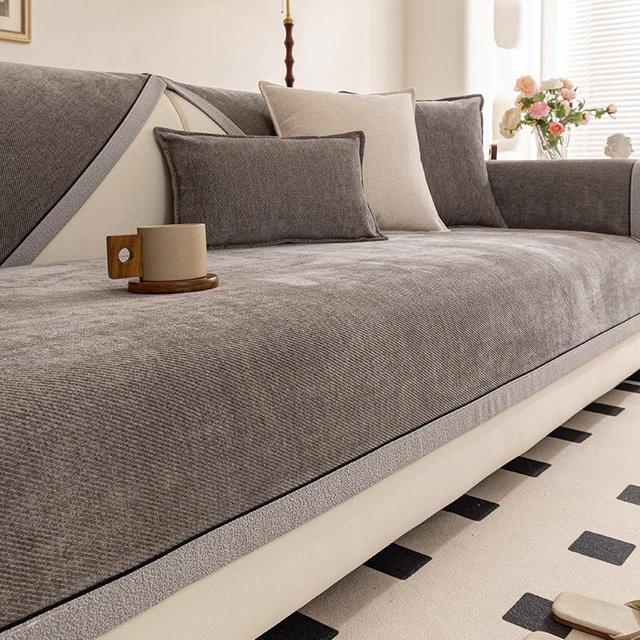 Universal Sofabezug aus Chenille von BC-Warm Home, rutschfestes Sitzkissen in schlichtem Design, Breite: 90 cm, Tiefe: 260 cm - Bild 1