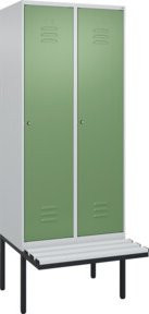 C+P Spind Classic PLUS Garderobenschrank mit Bank, 2 Abteile, Lichtgrau, B/T/H: 212 x 80 x 81,5 cm, mit Zylinderschloss und 4 Garderobenhaken - Bild 1