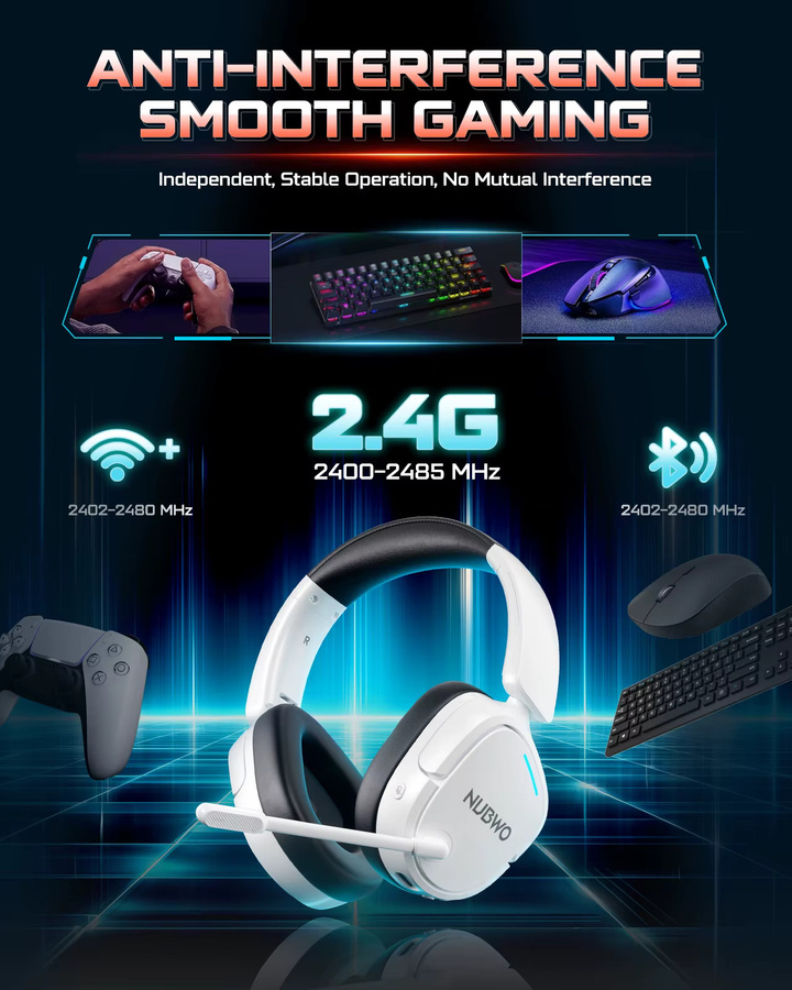 NUBWO HG04 Kabelloses Gaming-Headset mit Bluetooth und 2.4G für PS5 und PS4 in Schwarz oder Weiß - Bild 2