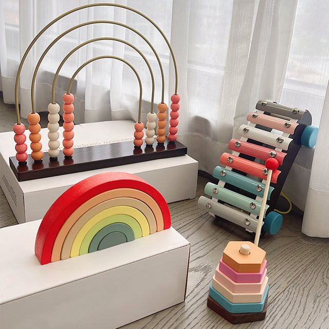 Tlewj Montessori Pädagogisches Spielzeug, Regenbogen Bogen Brücke, Holz, Bunt / Mehrfarbig, Set / Bundle - Bild 1