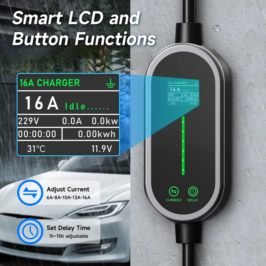 JNTAFEV Tragbares Elektroauto-Ladegerät Typ2 mit 3,5 kW und 16A, Einphasige Wallbox mit WLAN-App und Bluetooth-Steuerung, Schwarz - Bild 3