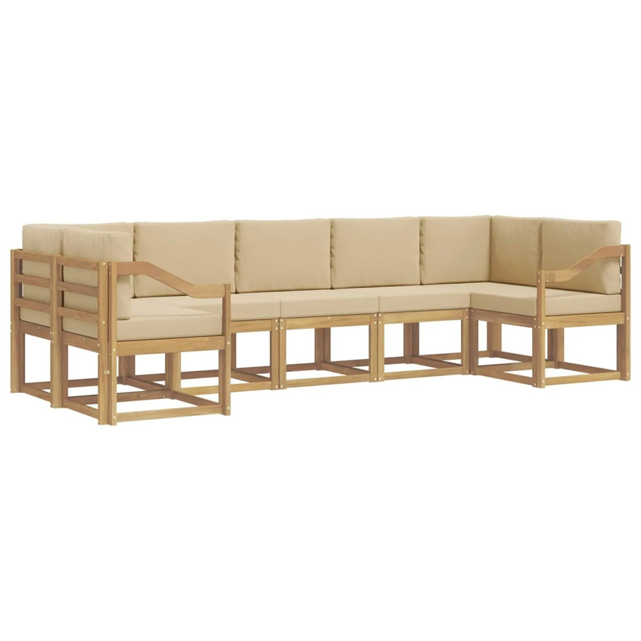 vidaXL Outdoor-Sofagarnitur aus Akazienholz mit Kissen, 7-teilig, Weiß und Beige - Bild 2