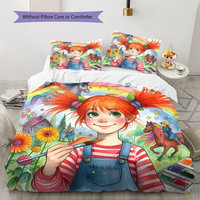 Pippi Langstrumpf Bettwäsche Set mit Motiv, bestehend aus 1 Bettbezug und 2 Kissenbezügen, Mehrfarbig, B/H: 240 x 220 cm - Bild 1