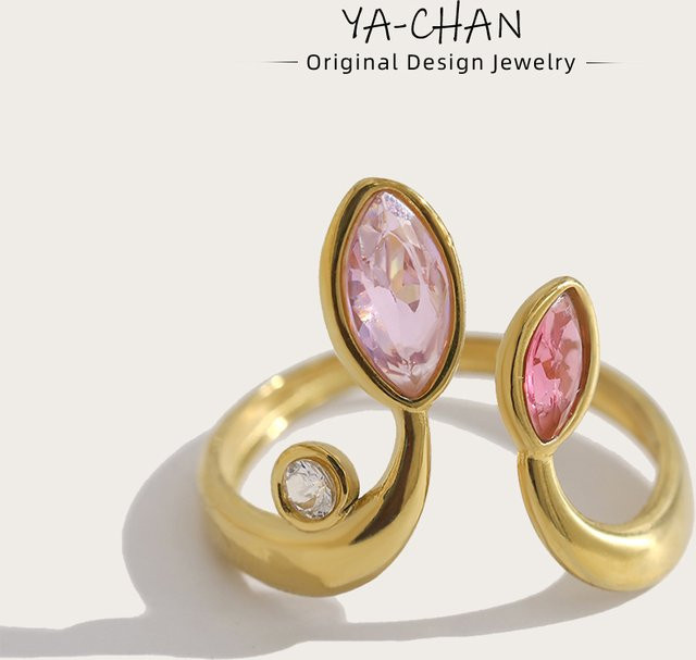 YACHAN Ring, Edelstahl, 18K vergoldet, Zirkonia, Kristall, Damen - Bild 1