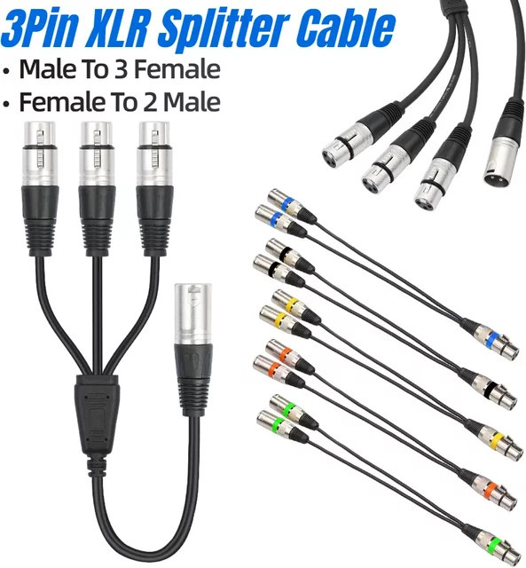 ALLOYSEED 3-poliges XLR Y-Splitterkabel, Stecker auf 3 Buchsen, geflochtenes und abgeschirmtes Audiokabel in Schwarz - Bild 1