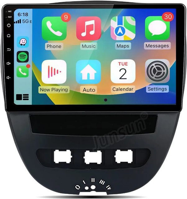 Junsun Autoradio für Peugeot 107 mit 9 Zoll Display, Bluetooth, GPS und Wi-Fi in Schwarz - Bild 1