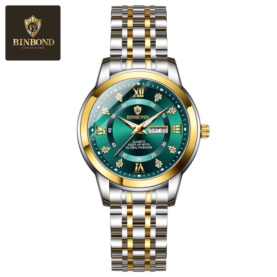 BINBOND Armbanduhr Quarz, Edelstahl, Silber, Damen, Wochentag, Datum - Bild 5
