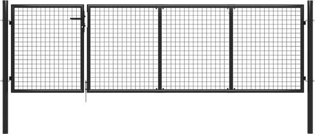vidaXL Doppeltes Gartentor aus Stahl mit Drahtgeflecht in Anthrazit, Breite: 350 cm, Höhe: 75 cm - Bild 1