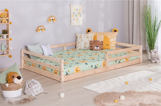 TiCAA Bodenbett Neo Kinderbett und Jugendbett aus Kiefernholz in Mehrfarben mit floralem Design - Bild 1