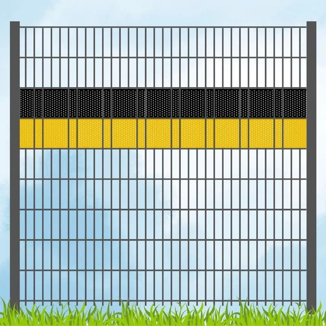 zaun zu Sichtschutzstreifen Vereinsfarben Schwarz/Gelb, semi-transparent, PVC, Breite: 19 cm, Länge: 190 cm - Bild 1
