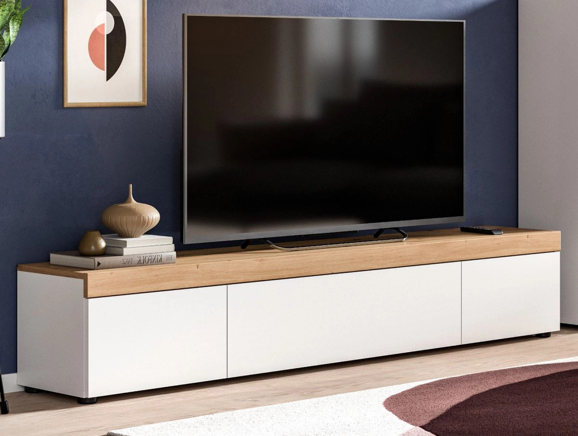 Inn.Furn TV-Lowboard Siena modern in Weiß und Eiche, B/T/H: 180 x 34 x 33 cm - Bild 4