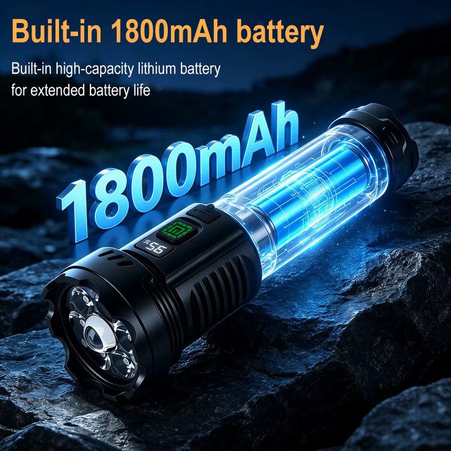 BORUiT USB wiederaufladbare Taschenlampe mit 500 lm, tragbare Handtaschenlampe mit Seitenlicht und Digitalanzeige in Schwarz - Bild 4