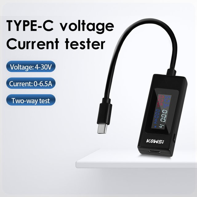Voktta USB-C Spannungsprüfer Digitaler USB-C Tester für 4-30V mit Amperemeter und Leistungsmesser in Schwarz oder Weiß - Bild 1