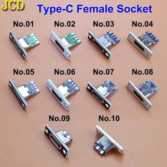 JCD USB 3.1 Typ-C Buchse mit Schraubbefestigungsplatte für DIY-Leiterplatten in Silber und Weiß - Bild 1